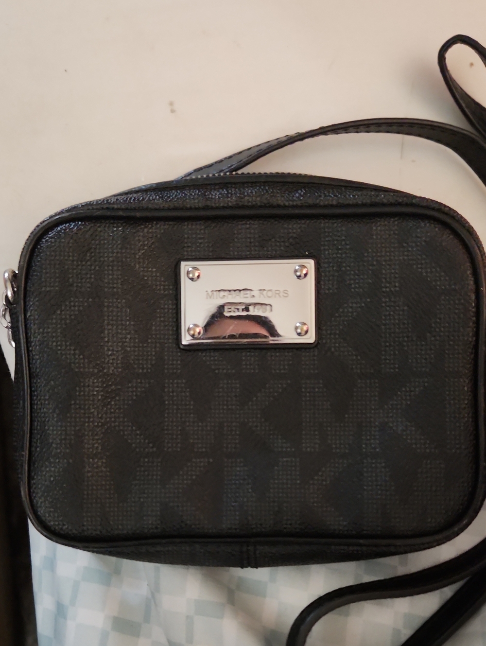 Michael Kors Black Monogram Crossbody Camera Bag